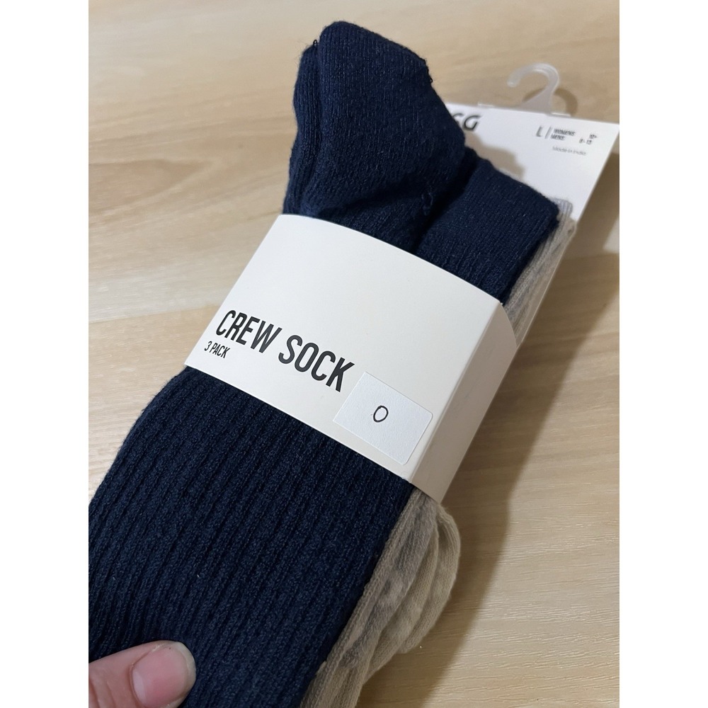 DSG Large (Women's 10+/Men's 8-13) 3‎ Pack Crew Socks Navy Gray Sand